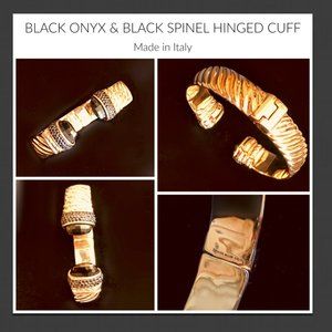 ROSE BRONZE, ONYX AND BLACK SPINEL HINGED CUFF